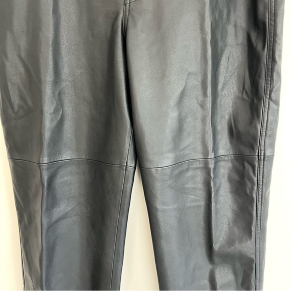 MANGO Black Faux Leather 100% Polyester High Waist Straight Leg Long Pants Sz 12 - Picture 4 of 15